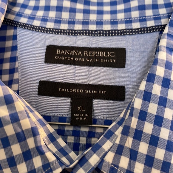 Banana Republic Custom 078 Wash Shirt Slim Fit Blue/White Check Cotton XL - Picture 3 of 7